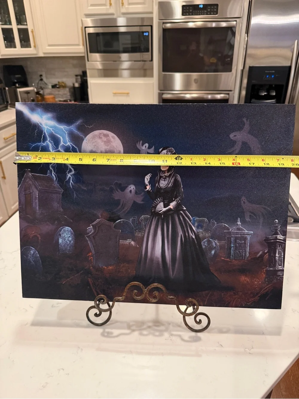 Big Lots Black Widow Skeleton LED Halloween Canvas Graveyard Gothic Wall Art